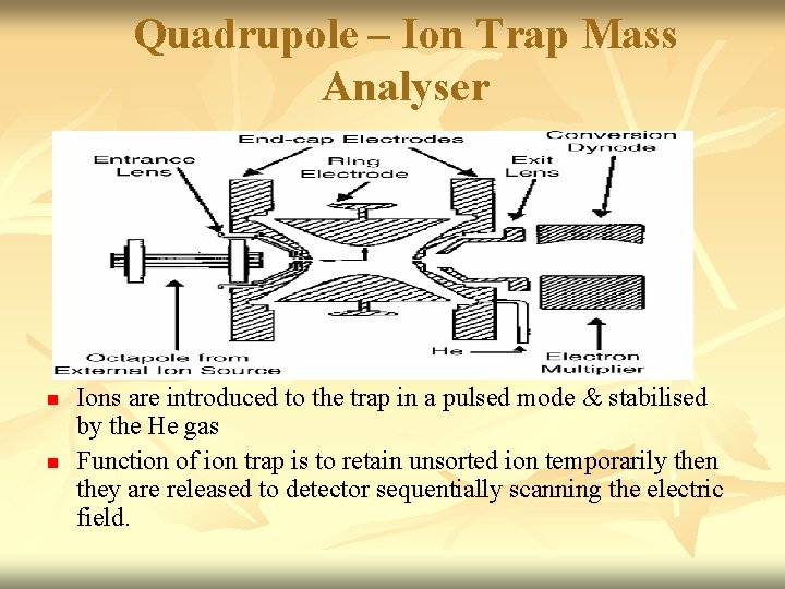 Quadrupole – Ion Trap Mass Analyser n n Ions are introduced to the trap