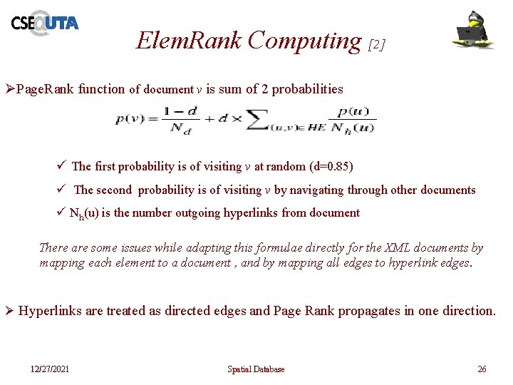 Elem. Rank Computing [2] ØPage. Rank function of document v is sum of 2