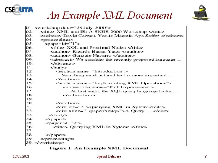 An Example XML Document 12/27/2021 Spatial Database 8 An Example XML Document 12/27/2021 Spatial Database 8
