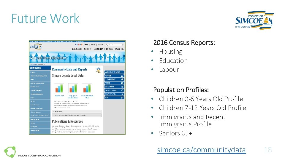 Future Work 2016 Census Reports: • Housing • Education • Labour Population Profiles: •