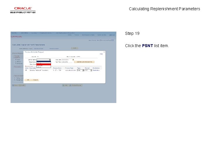 Calculating Replenishment Parameters Step 19 Click the PSNT list item. 