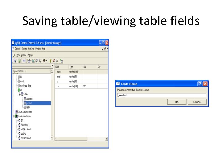 Saving table/viewing table fields 