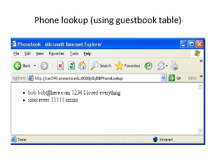 Phone lookup (using guestbook table) 