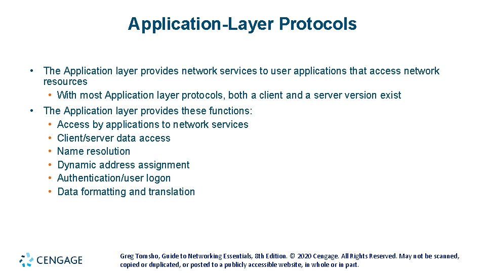 Application-Layer Protocols • The Application layer provides network services to user applications that access Application-Layer Protocols • The Application layer provides network services to user applications that access