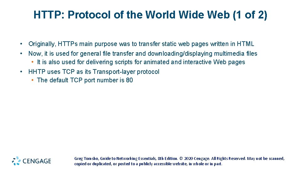 HTTP: Protocol of the World Wide Web (1 of 2) • Originally, HTTPs main HTTP: Protocol of the World Wide Web (1 of 2) • Originally, HTTPs main