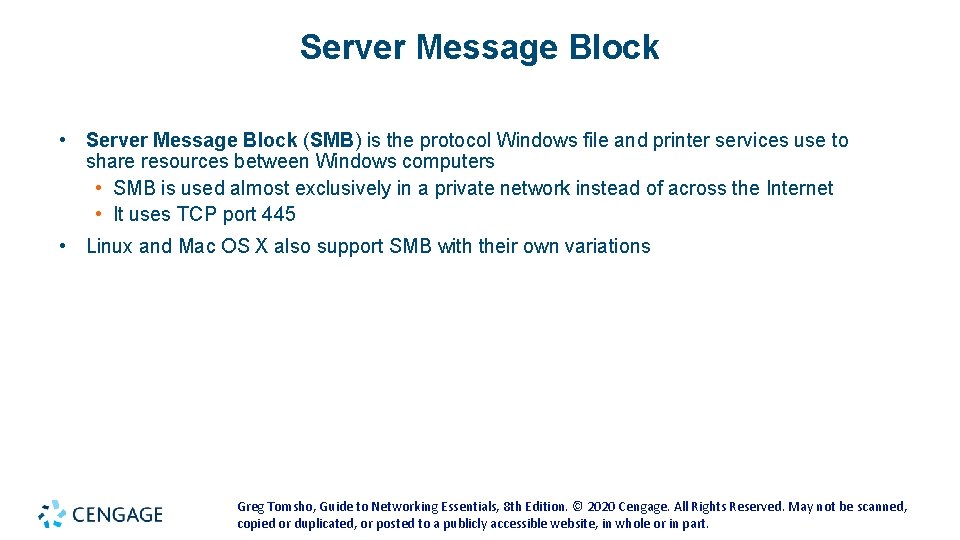 Server Message Block • Server Message Block (SMB) is the protocol Windows file and Server Message Block • Server Message Block (SMB) is the protocol Windows file and