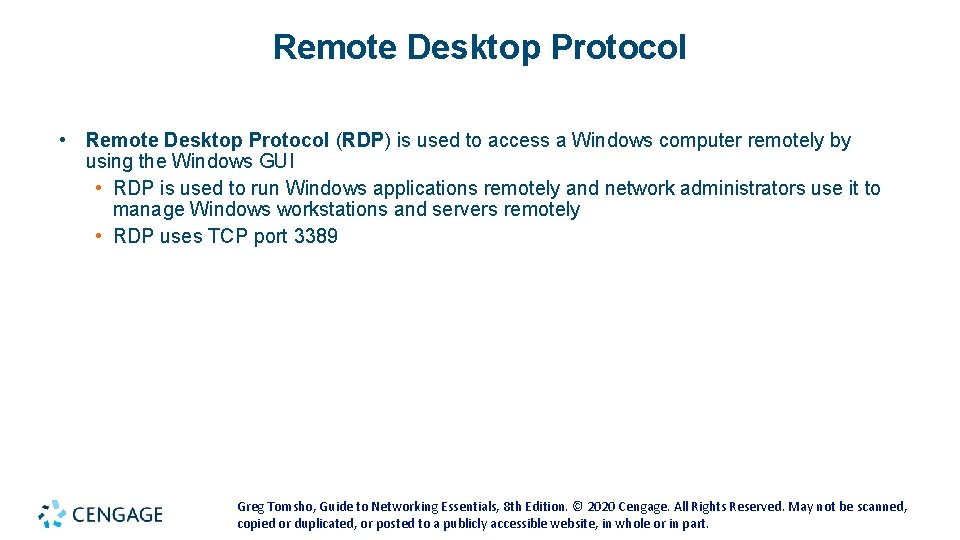 Remote Desktop Protocol • Remote Desktop Protocol (RDP) is used to access a Windows Remote Desktop Protocol • Remote Desktop Protocol (RDP) is used to access a Windows