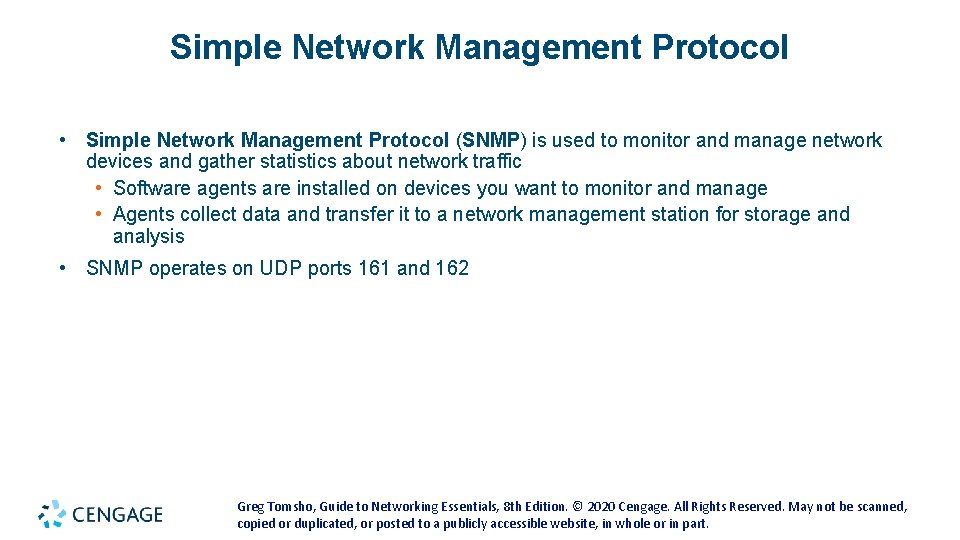 Simple Network Management Protocol • Simple Network Management Protocol (SNMP) is used to monitor Simple Network Management Protocol • Simple Network Management Protocol (SNMP) is used to monitor