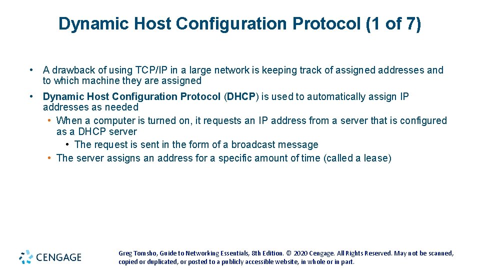 Dynamic Host Configuration Protocol (1 of 7) • A drawback of using TCP/IP in Dynamic Host Configuration Protocol (1 of 7) • A drawback of using TCP/IP in