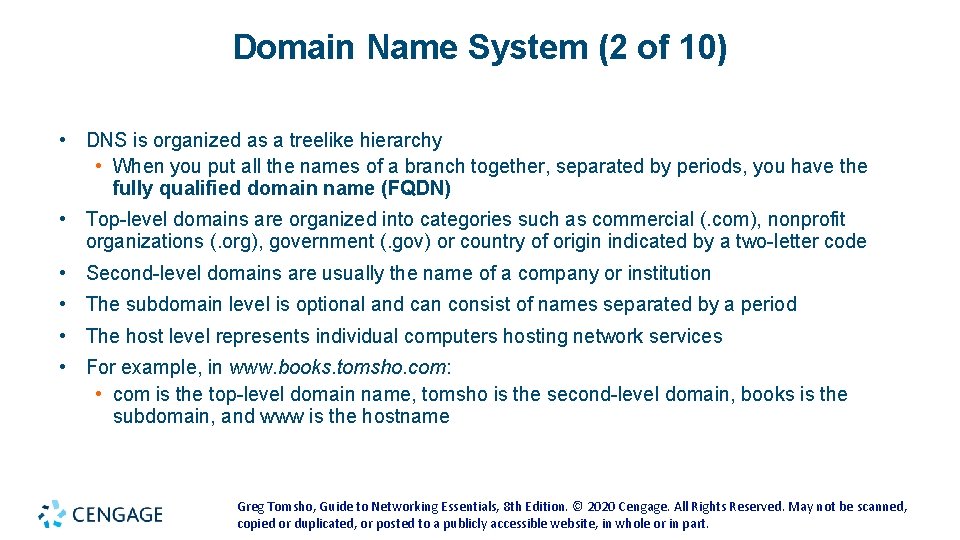 Domain Name System (2 of 10) • DNS is organized as a treelike hierarchy Domain Name System (2 of 10) • DNS is organized as a treelike hierarchy