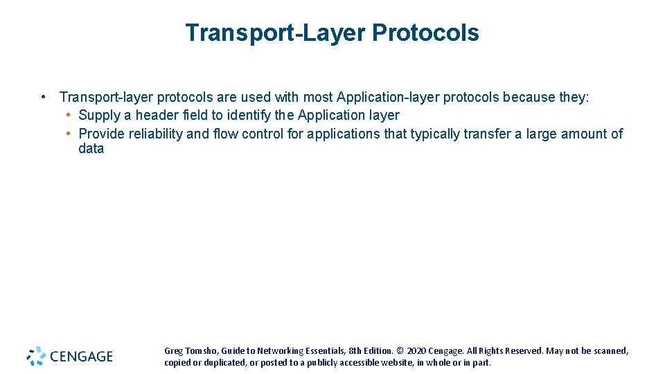 Transport-Layer Protocols • Transport-layer protocols are used with most Application-layer protocols because they: • Transport-Layer Protocols • Transport-layer protocols are used with most Application-layer protocols because they: •