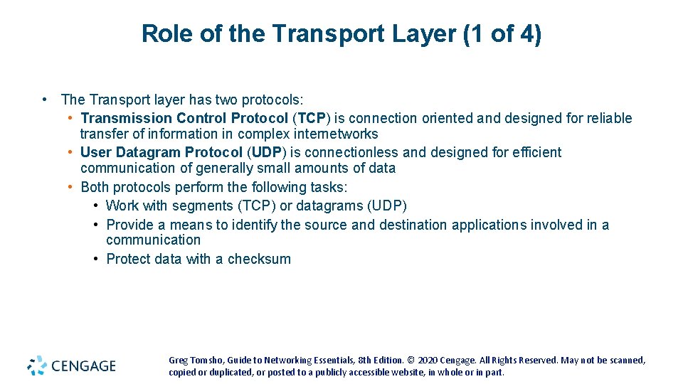 Role of the Transport Layer (1 of 4) • The Transport layer has two Role of the Transport Layer (1 of 4) • The Transport layer has two