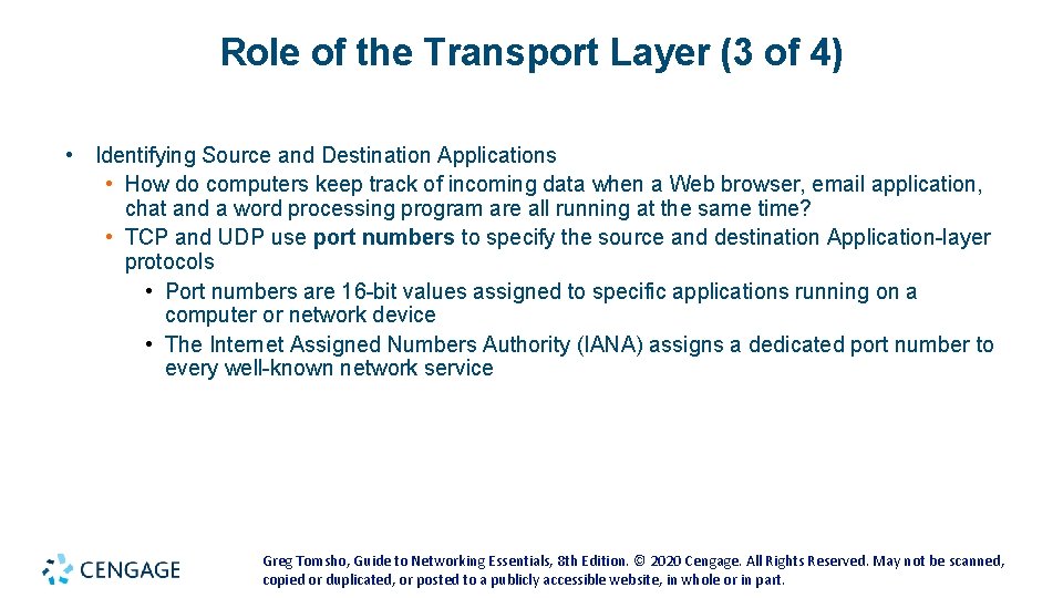 Role of the Transport Layer (3 of 4) • Identifying Source and Destination Applications Role of the Transport Layer (3 of 4) • Identifying Source and Destination Applications