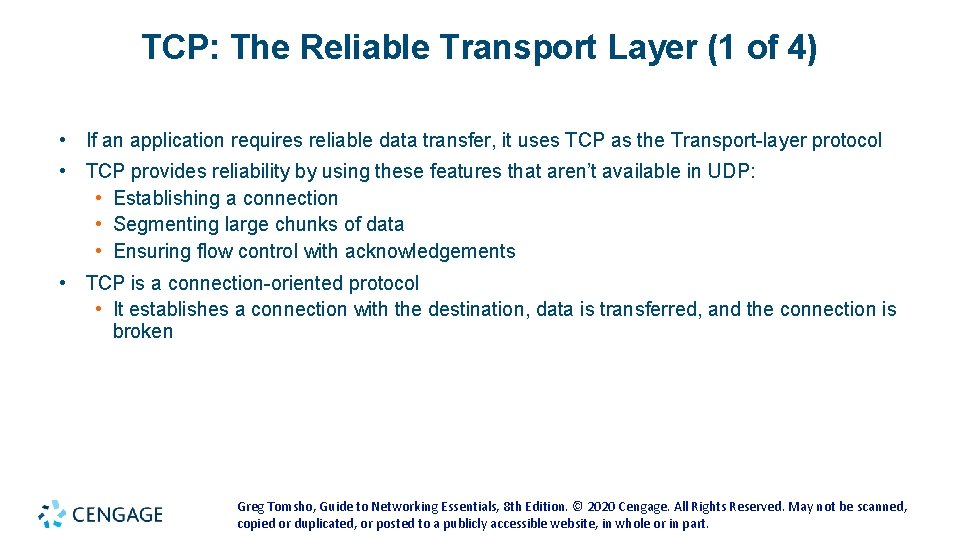 TCP: The Reliable Transport Layer (1 of 4) • If an application requires reliable TCP: The Reliable Transport Layer (1 of 4) • If an application requires reliable