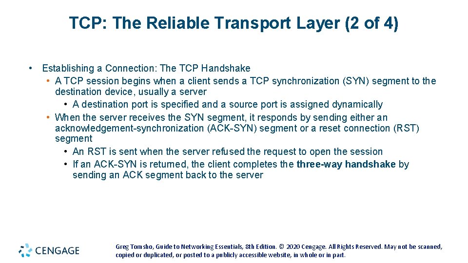 TCP: The Reliable Transport Layer (2 of 4) • Establishing a Connection: The TCP TCP: The Reliable Transport Layer (2 of 4) • Establishing a Connection: The TCP
