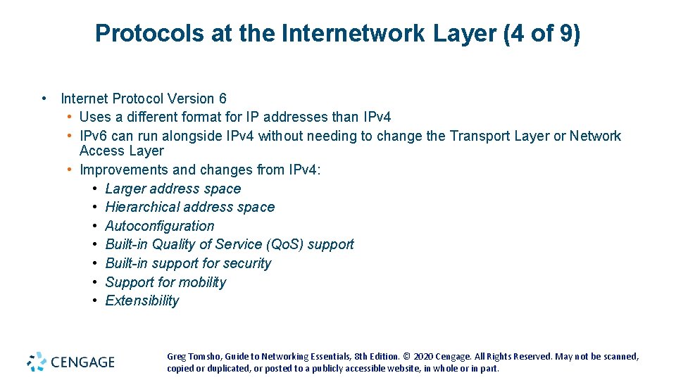 Protocols at the Internetwork Layer (4 of 9) • Internet Protocol Version 6 • Protocols at the Internetwork Layer (4 of 9) • Internet Protocol Version 6 •