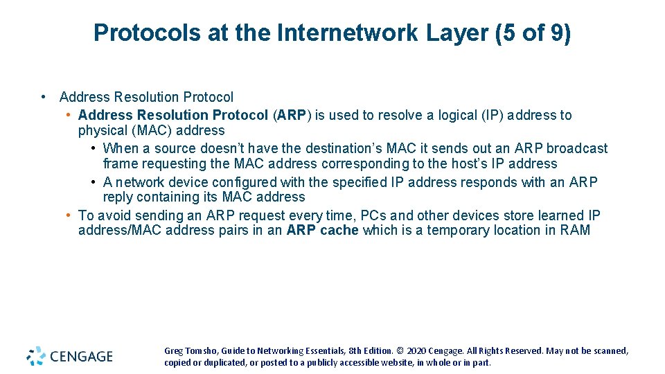 Protocols at the Internetwork Layer (5 of 9) • Address Resolution Protocol (ARP) is Protocols at the Internetwork Layer (5 of 9) • Address Resolution Protocol (ARP) is