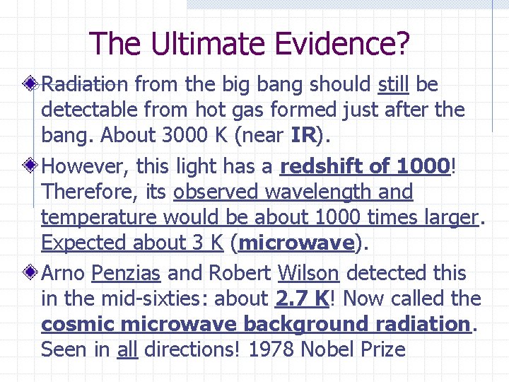 The Ultimate Evidence? Radiation from the big bang should still be detectable from hot