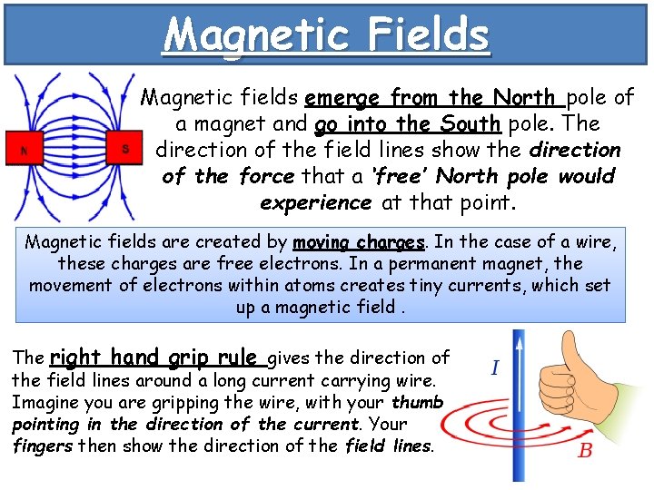 Magnetic Fields Magnetic fields emerge from the North pole of a magnet and go