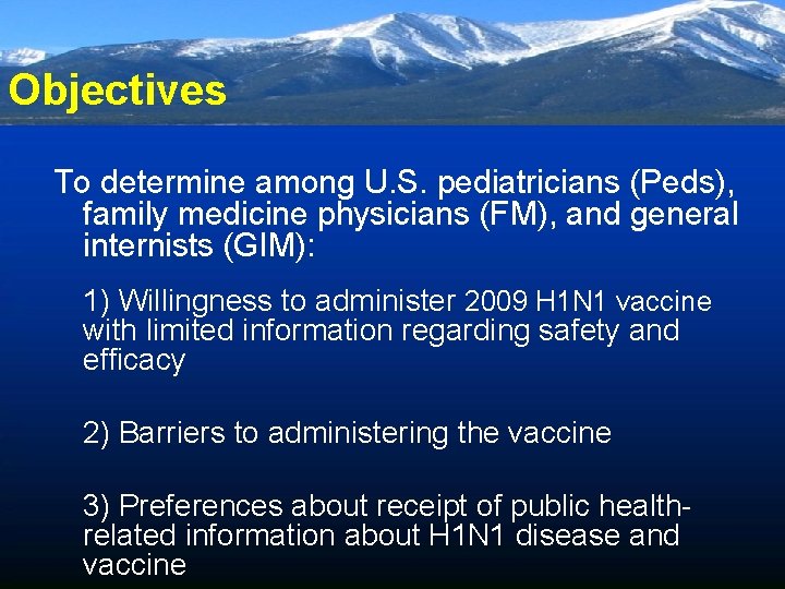 Objectives To determine among U. S. pediatricians (Peds), family medicine physicians (FM), and general