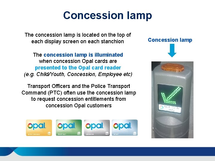 Concession lamp The concession lamp is located on the top of each display screen