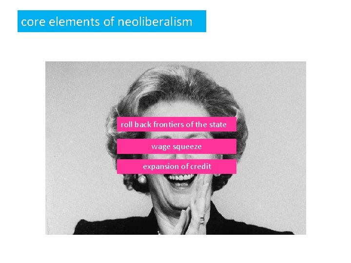 core elements of neoliberalism roll back frontiers of the state wage squeeze expansion of