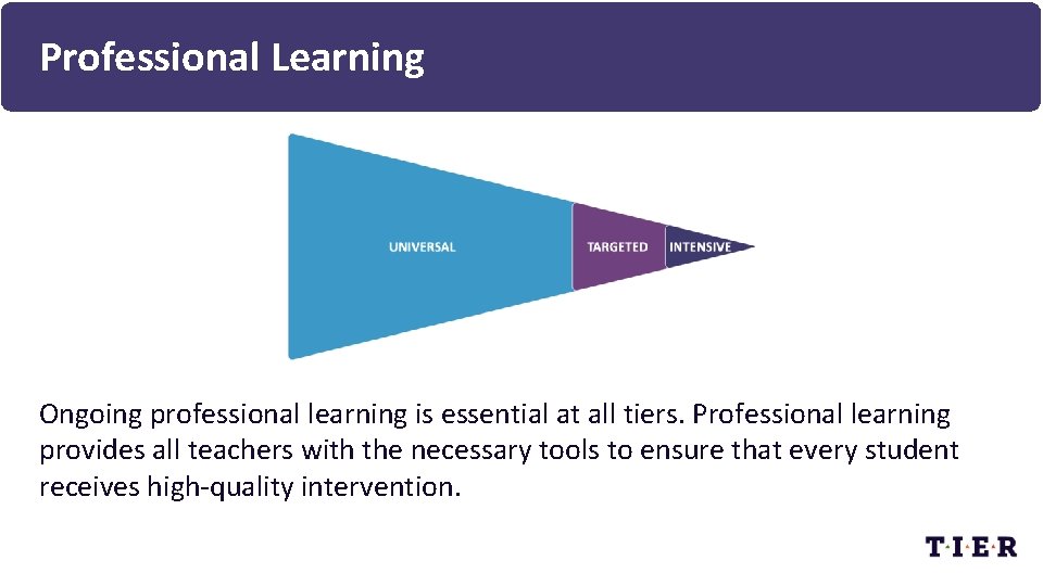 Professional Learning Ongoing professional learning is essential at all tiers. Professional learning provides all