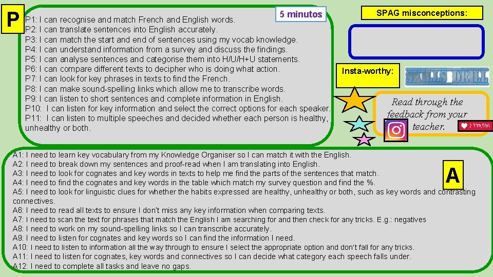 P 5 minutos P 1: I can recognise and match French and English words.