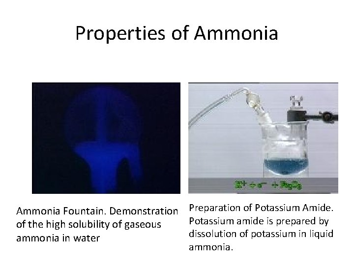 Properties of Ammonia Fountain. Demonstration Preparation of Potassium Amide. Potassium amide is prepared by