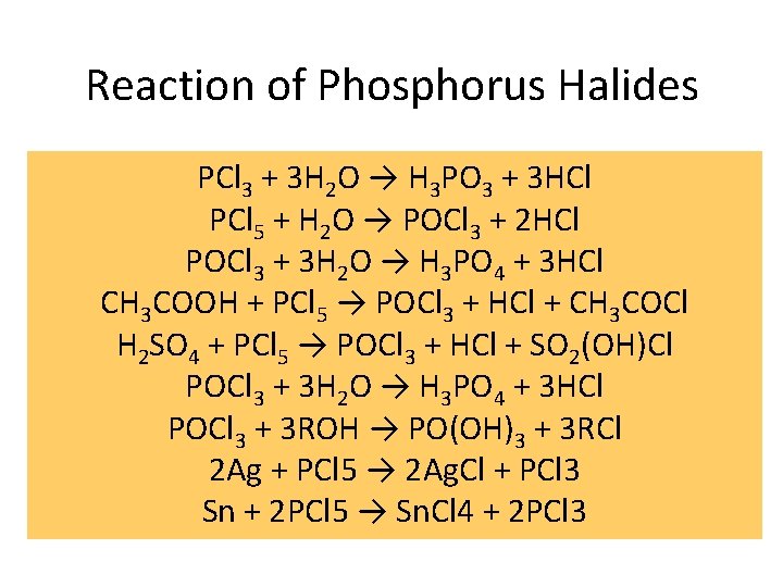 Reaction of Phosphorus Halides PCl 3 + 3 H 2 O → H 3