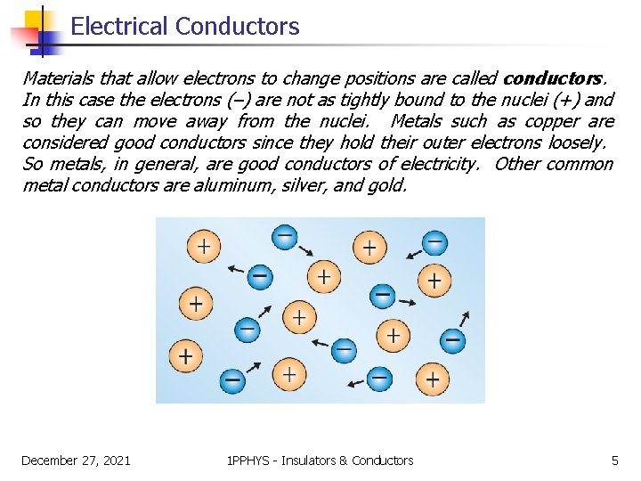 Electrical Conductors Materials that allow electrons to change positions are called conductors. In this