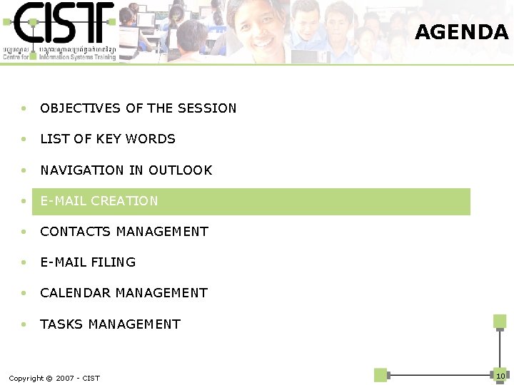 AGENDA • OBJECTIVES OF THE SESSION • LIST OF KEY WORDS • NAVIGATION IN