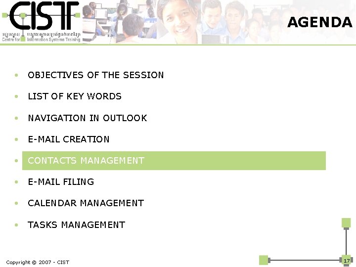 AGENDA • OBJECTIVES OF THE SESSION • LIST OF KEY WORDS • NAVIGATION IN