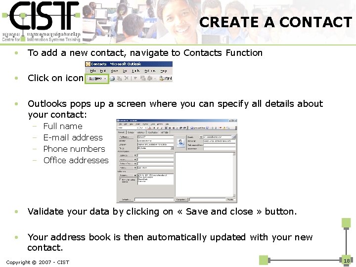 CREATE A CONTACT • To add a new contact, navigate to Contacts Function •