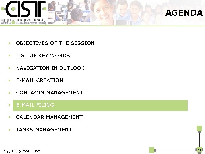 AGENDA • OBJECTIVES OF THE SESSION • LIST OF KEY WORDS • NAVIGATION IN