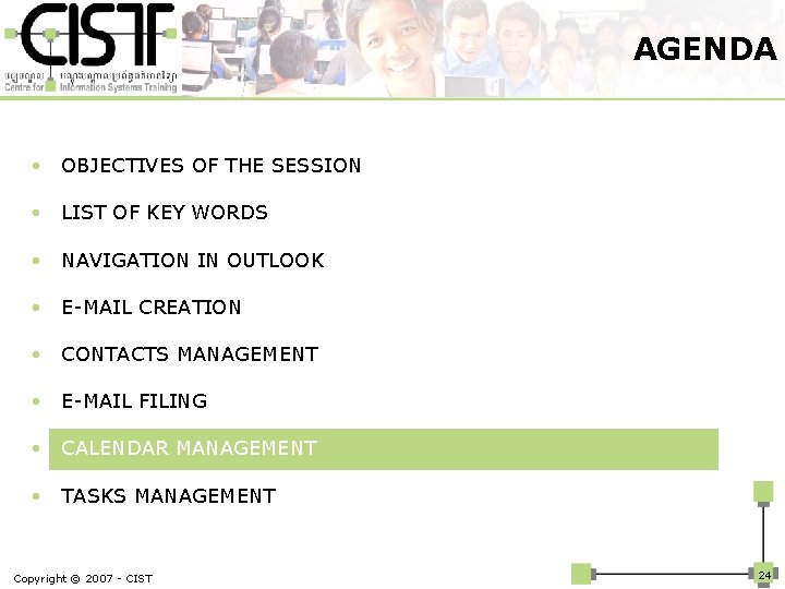 AGENDA • OBJECTIVES OF THE SESSION • LIST OF KEY WORDS • NAVIGATION IN
