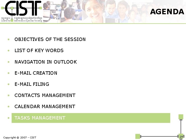 AGENDA • OBJECTIVES OF THE SESSION • LIST OF KEY WORDS • NAVIGATION IN