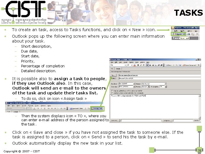 TASKS • To create an task, access to Tasks functions, and click on «