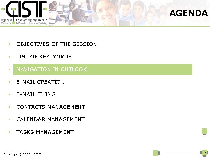 AGENDA • OBJECTIVES OF THE SESSION • LIST OF KEY WORDS • NAVIGATION IN