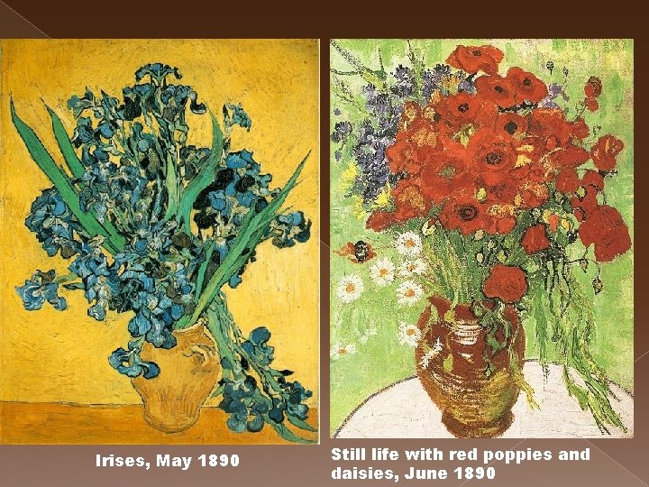 Irises, May 1890 Still life with red poppies and daisies, June 1890 