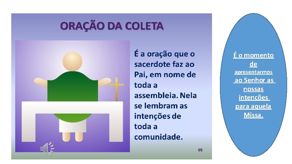 É o momento de apresentarmos ao Senhor as nossas intenções para aquela Missa. 