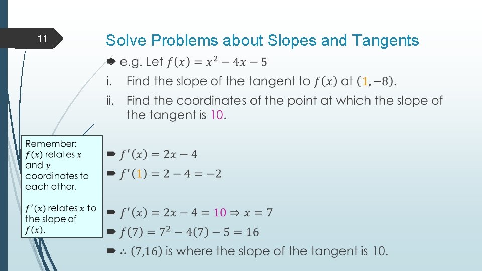 11 Solve Problems about Slopes and Tangents 