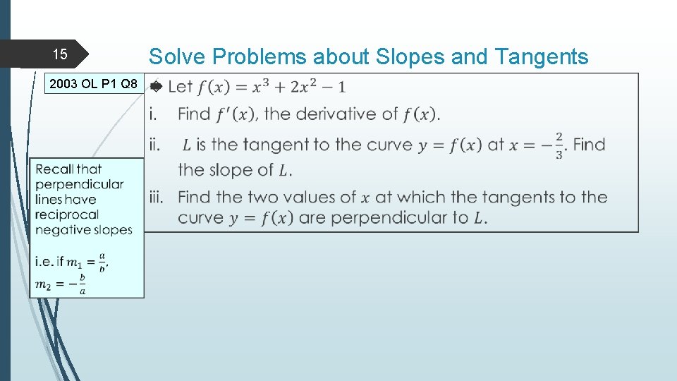 15 Solve Problems about Slopes and Tangents 2003 OL P 1 Q 8 