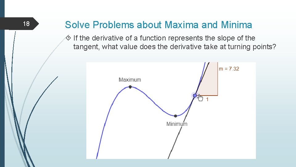 18 Solve Problems about Maxima and Minima If the derivative of a function represents