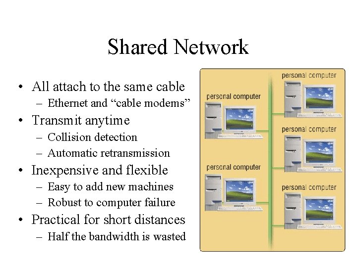 Shared Network • All attach to the same cable – Ethernet and “cable modems”