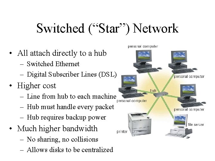 Switched (“Star”) Network • All attach directly to a hub – Switched Ethernet –