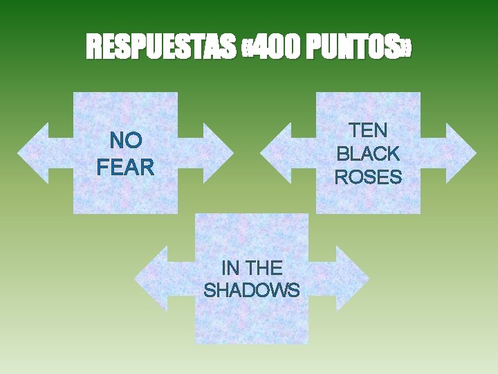 RESPUESTAS « 400 PUNTOS» TEN BLACK ROSES NO FEAR IN THE SHADOWS 