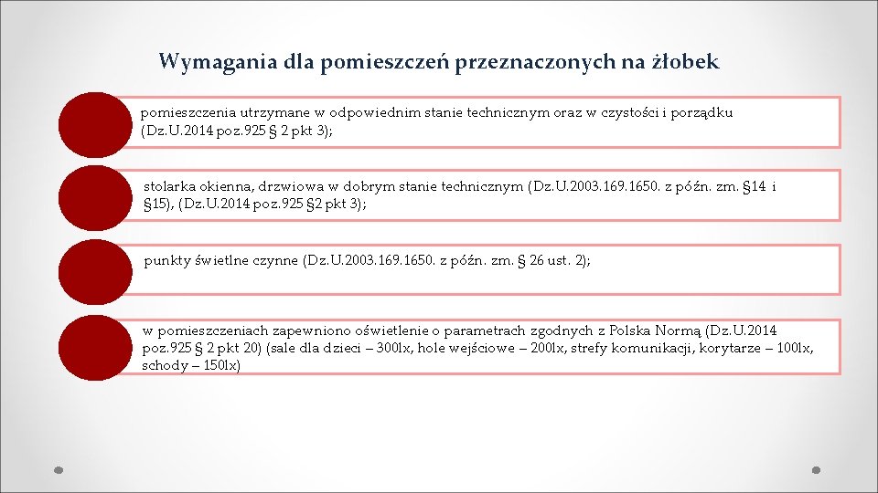 Wymagania dla pomieszczeń przeznaczonych na żłobek pomieszczenia utrzymane w odpowiednim stanie technicznym oraz w