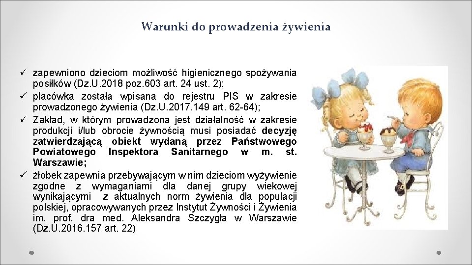 Warunki do prowadzenia żywienia ü zapewniono dzieciom możliwość higienicznego spożywania posiłków (Dz. U. 2018 Warunki do prowadzenia żywienia ü zapewniono dzieciom możliwość higienicznego spożywania posiłków (Dz. U. 2018