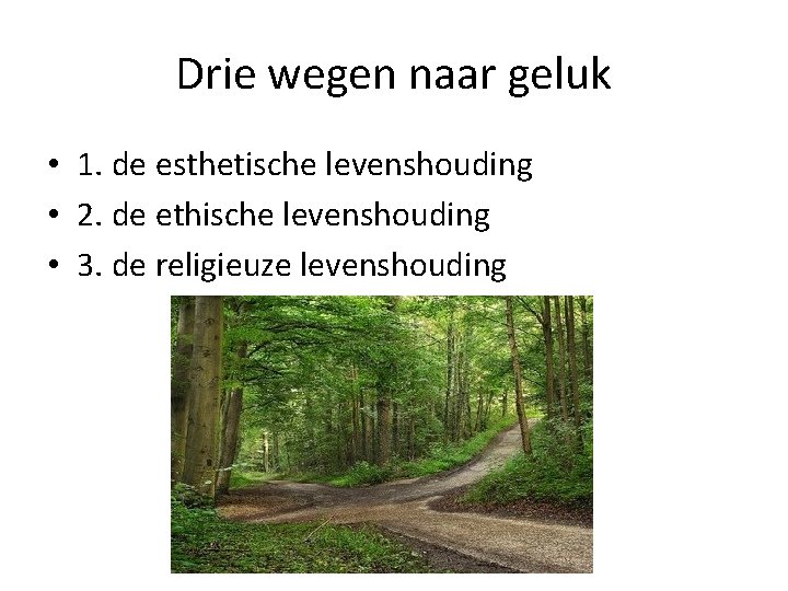 Drie wegen naar geluk • 1. de esthetische levenshouding • 2. de ethische levenshouding